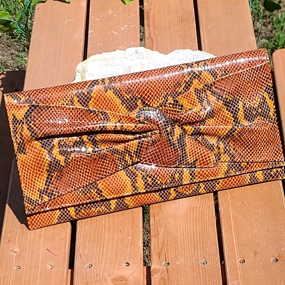 Sobella Brown Python Envelope Clutch Purse - image 1